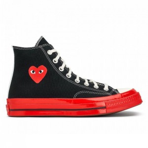 Кеды Comme Des Garcons черные высокие с красной подошвой 